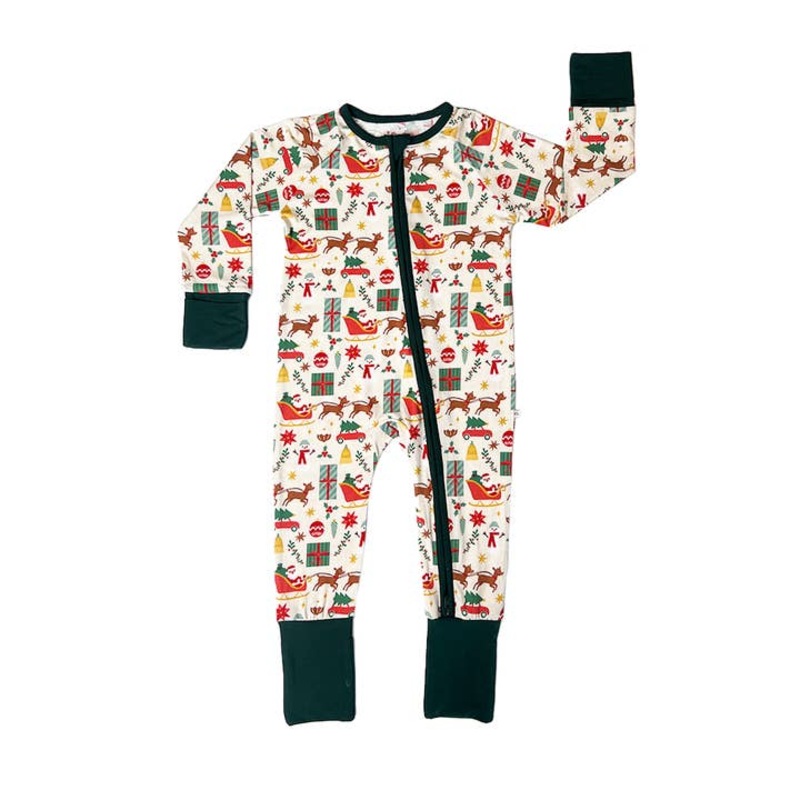 Bamboo Convertible Baby Pajamas – Holiday Vintage Christmas 0-3m