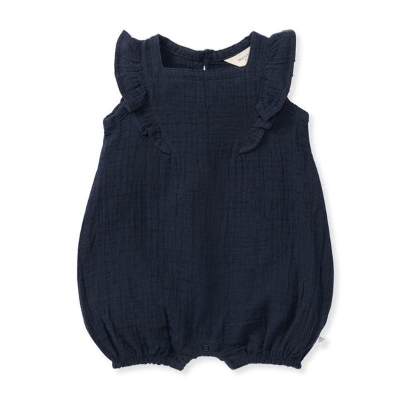 Dotted Muslin Organic Baby Girl Romper – Midnight 0-3m