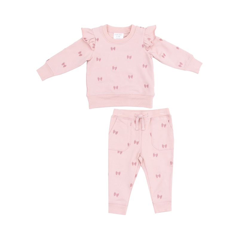 French Terry Ruffle Sweatshirt and Jogger – Bows 6-12m