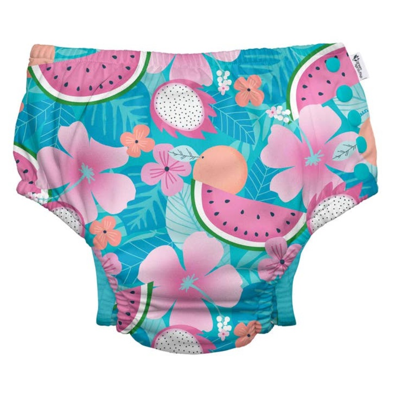 Eco Snap Reusable Swimsuit Diaper – Aqua Tropical Fruit 6m