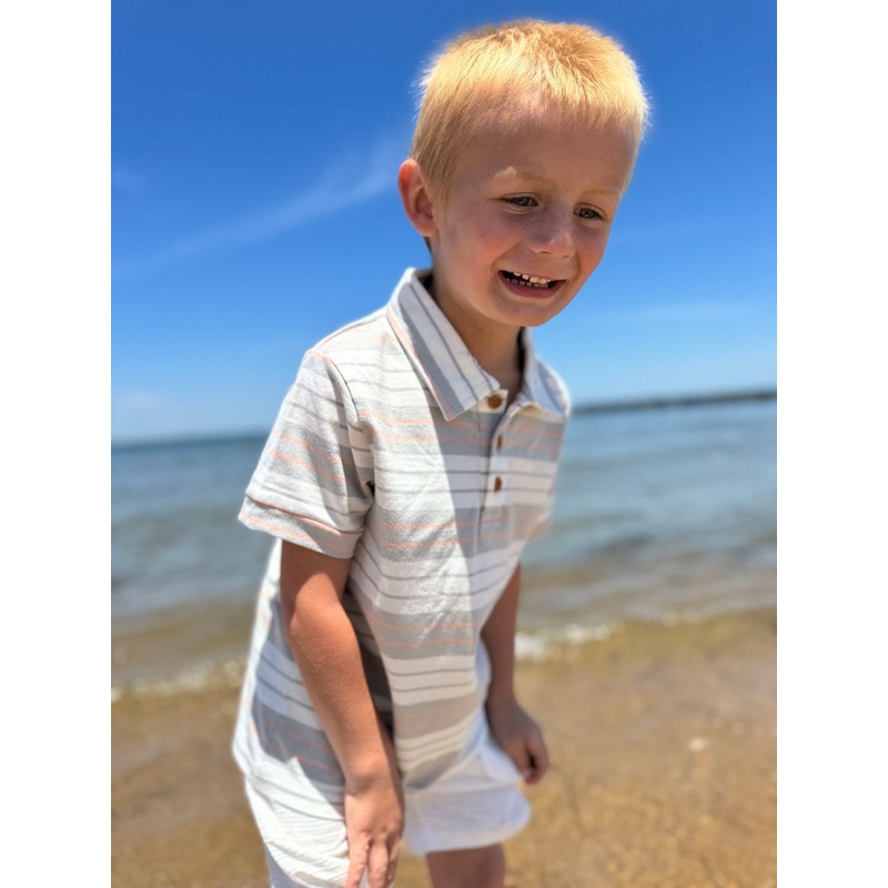 Flagstaff Polo – Grey/White Stripe 2-3Y