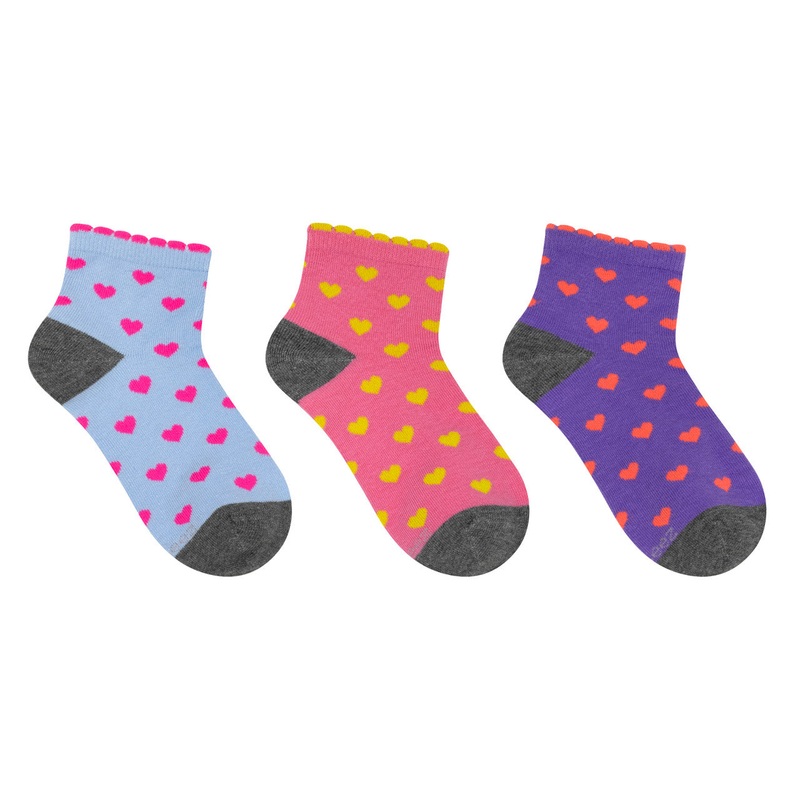 All Hearts 3 Pack Quarter Socks 12-24m (shoe size 3-7)