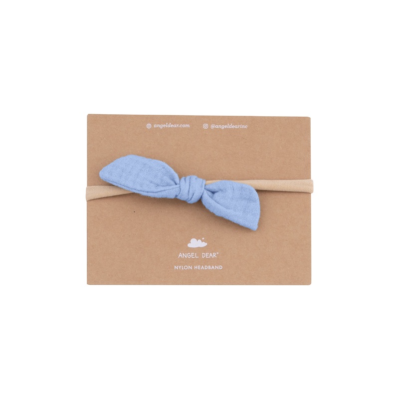 Bow with Nylon Headband- Solid Dusty Blue