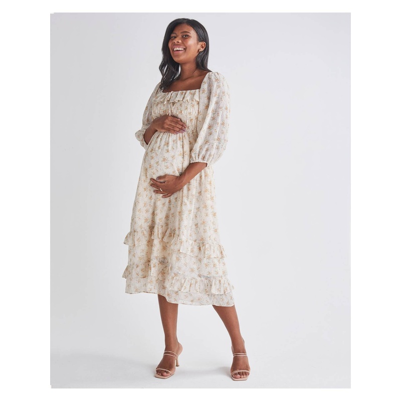 Daisy Romantic Cream Print Maternity Dress S