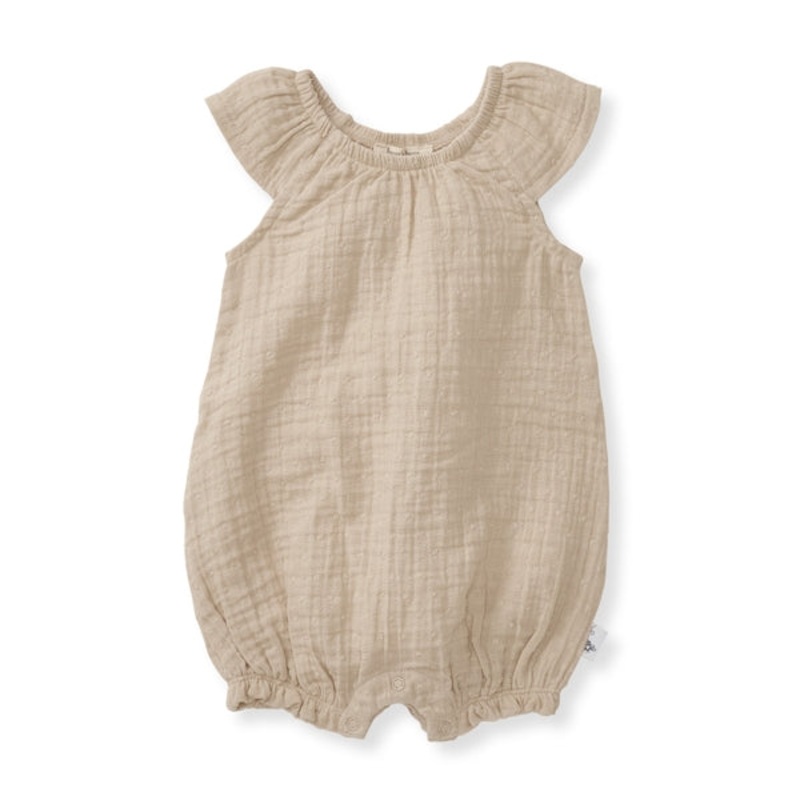 Dotted Muslin Organic Baby Girl Romper – Fossil 0-3m