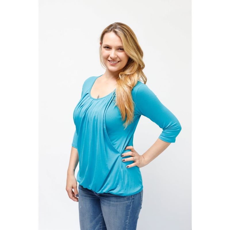 Pleated Nursing Top – 3/4 Sleeve – Teal XS