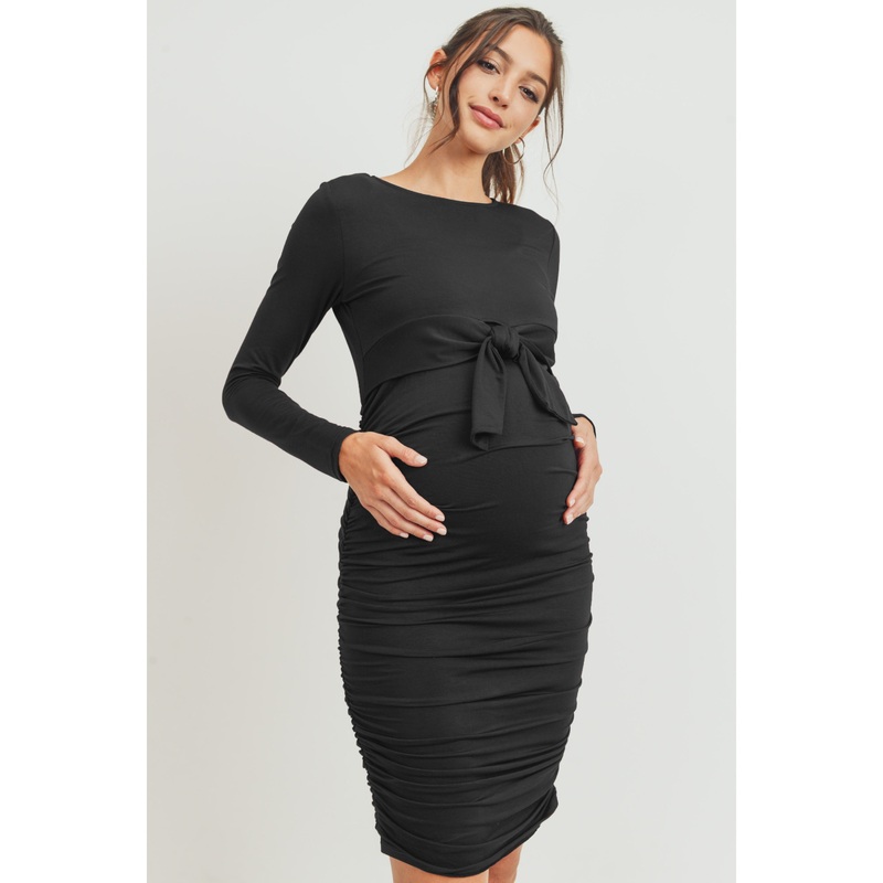 Rayon Modal Front Tie Maternity-Nursing Dress – Black S