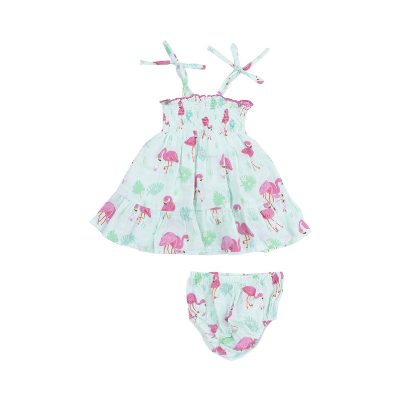 Tie Strap Smocked Sundress and Diaper Cover – Flamingos 18-24m