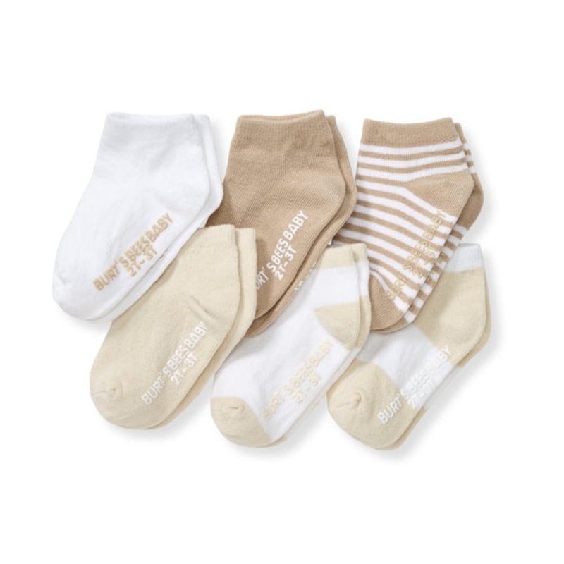 6 Pack Organic Cotton Ankle Socks – Oat 0-3m