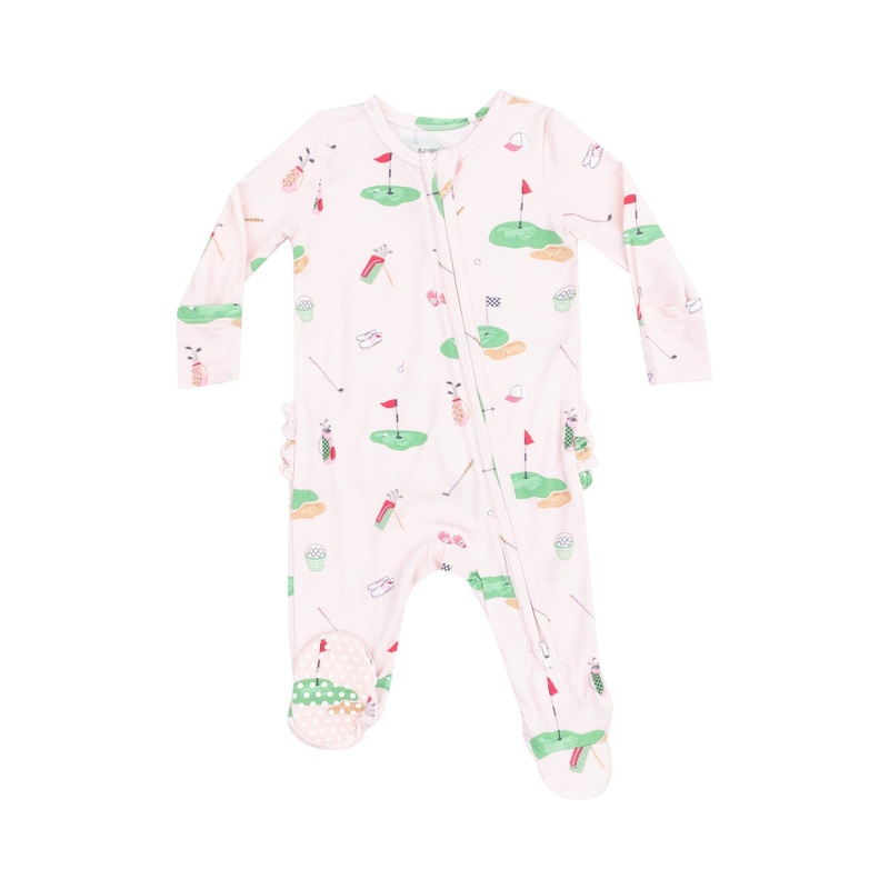 Bamboo Ruffle Back Zipper Footie – Golf Things Pink NB