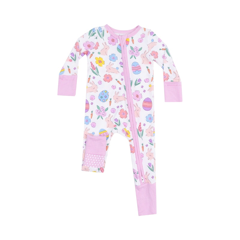 Bamboo Zipper Romper – Easter Bunnies Pink 6-12m