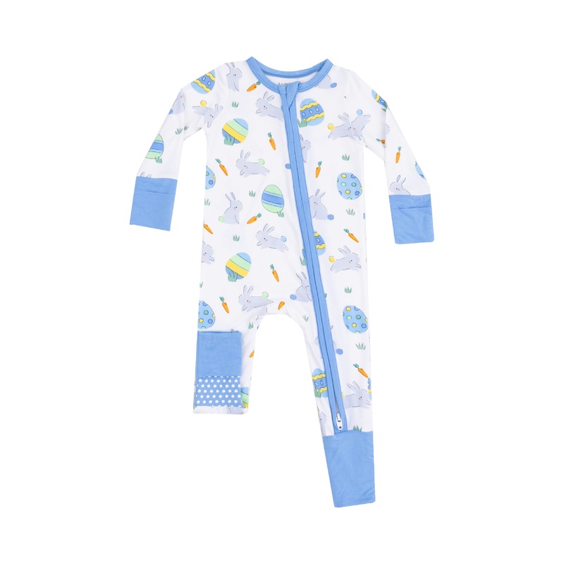 Bamboo Zipper Romper – Easter Bunnies Blue 6-12m