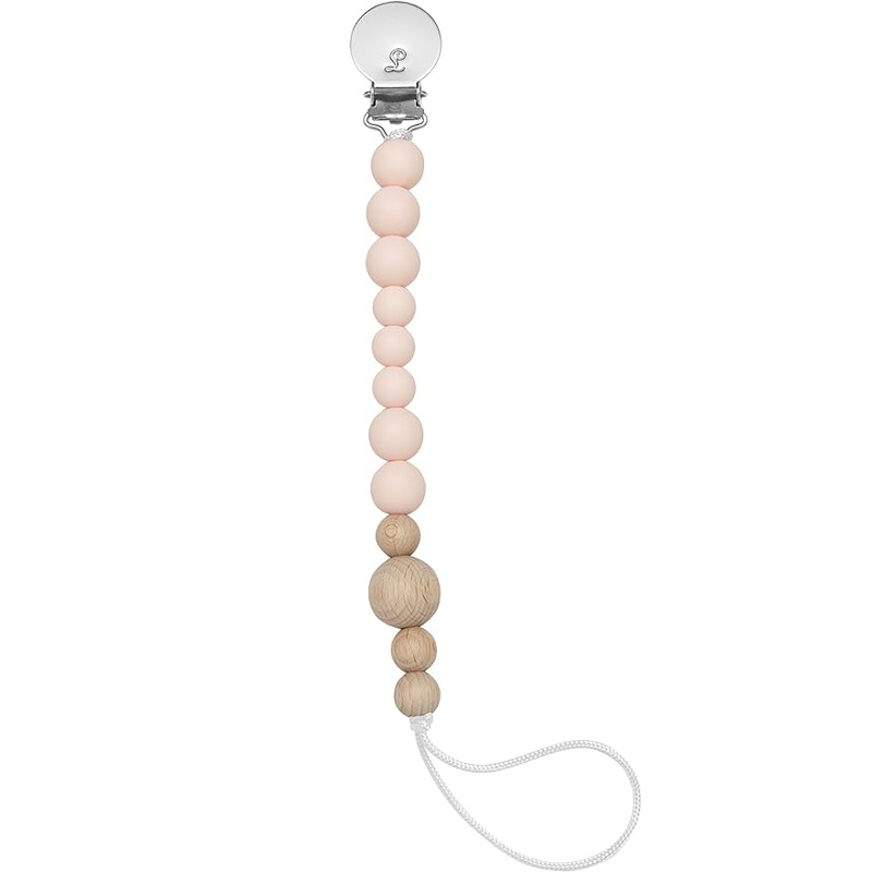 Color Block Silicone and Wood Pacifier Clip – Blush