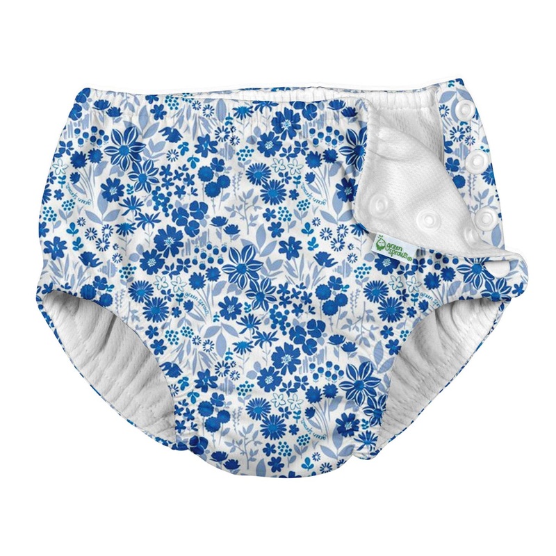 Reusable Snap Absorbent Swimsuit Diaper – Blue Flower Field 6m
