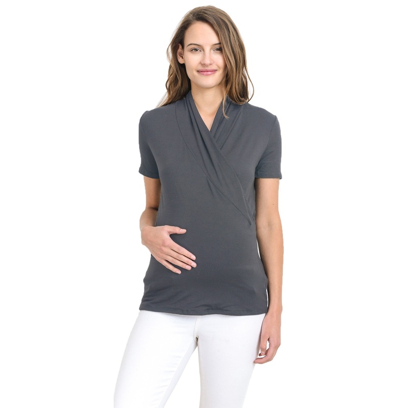 Solid Wrap Maternity/Nursing Top – Dark Grey S