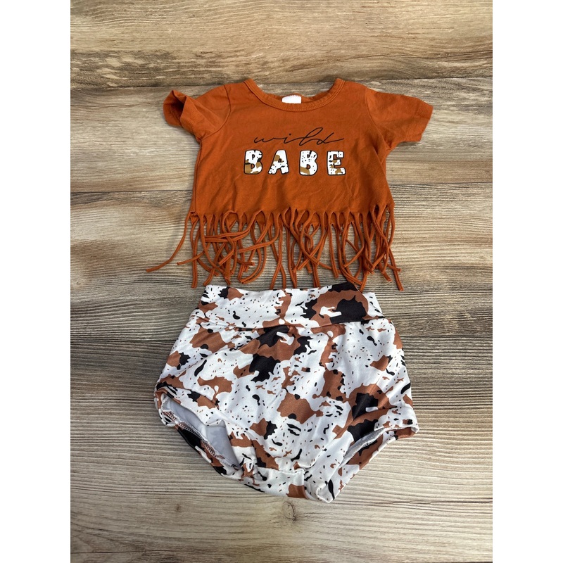 2pc Wild Babe Fringe Shirt & Bottoms Brown sz 6-9m Brown 6m
