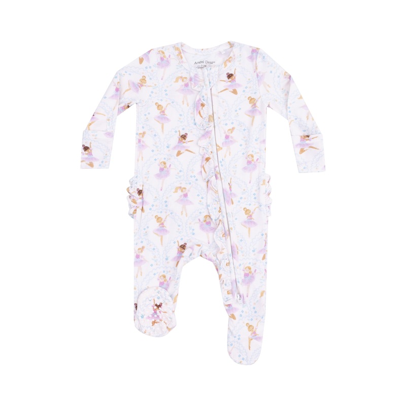 Bamboo Ruffle Back Zipper Footie – Bow Ballerinas NB