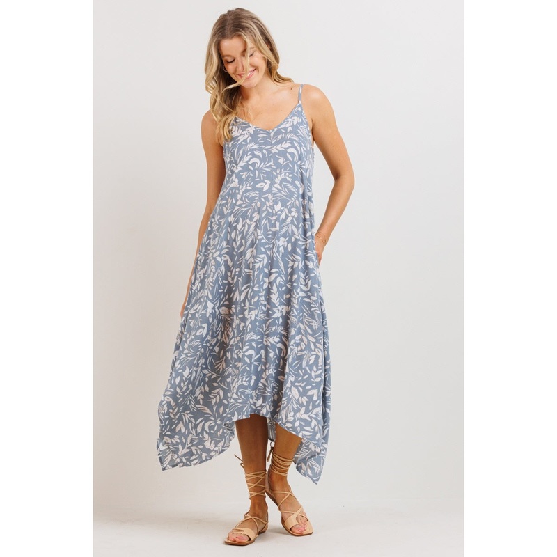 Floral Printed Uneven Hem Maternity Dress – Chambray S