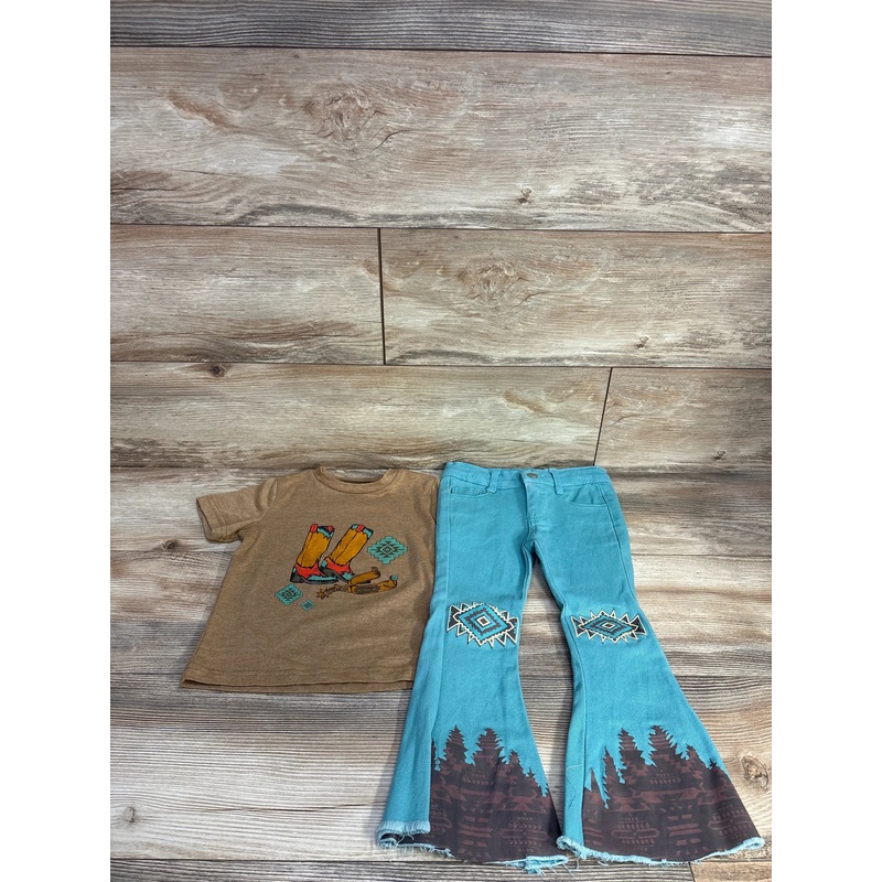 2 Fly Co. Western Tee & Bell Bottom Set sz 2T-3T Brown 2T