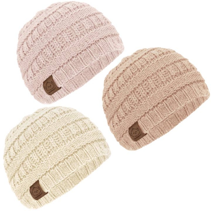 Baby Knitted Beanie – 3 Pack (Pale)
