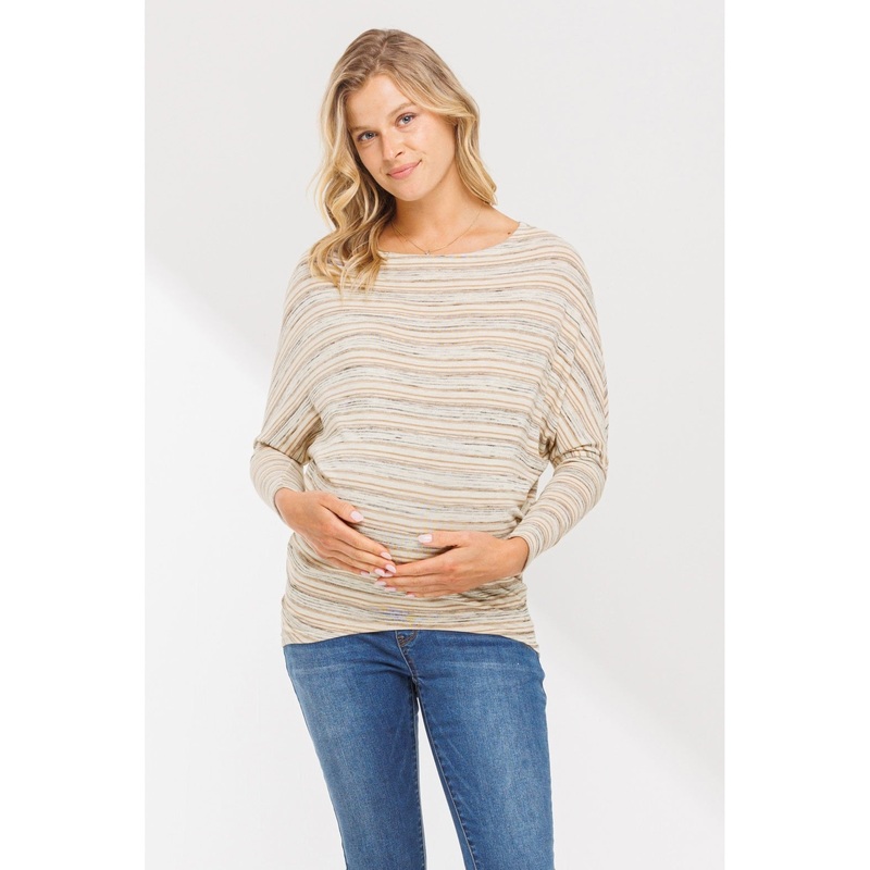 Boat Neck Dropped Shoulder Long Sleeve Maternity Top – Mocha S