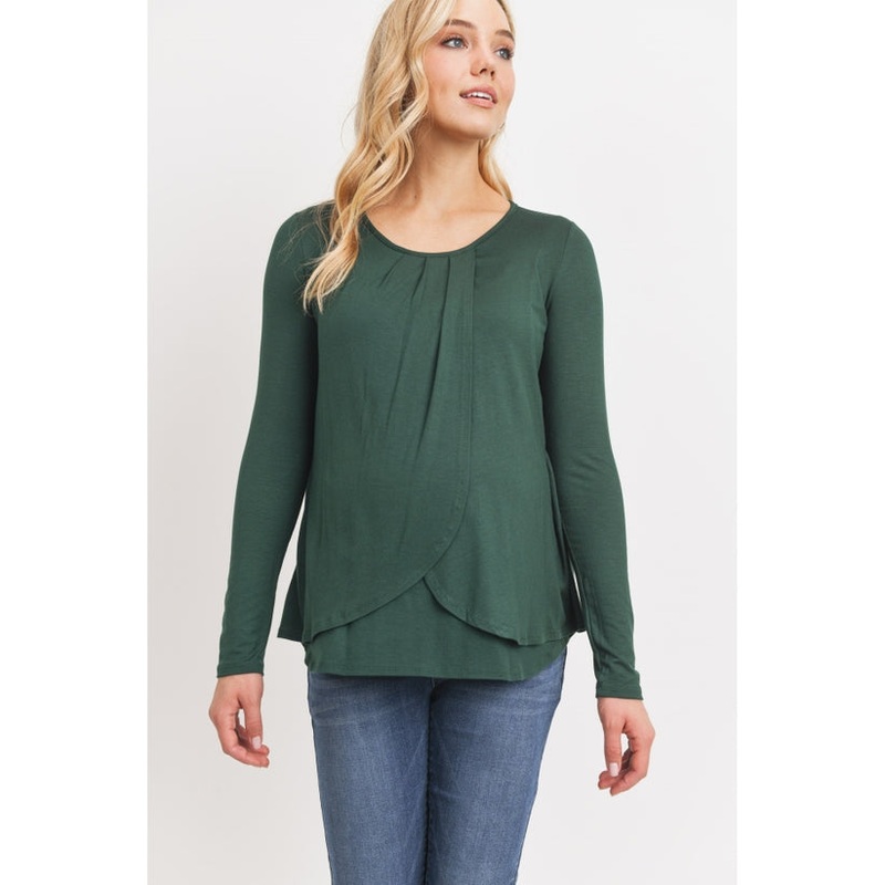 Overlap Jersey Knit Nursing Long Sleeve Top – Hunter Green S
