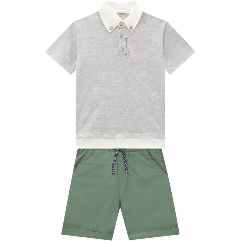 Woven Shirt and Short Set – Grey Ice Melange 1 (12-18m)