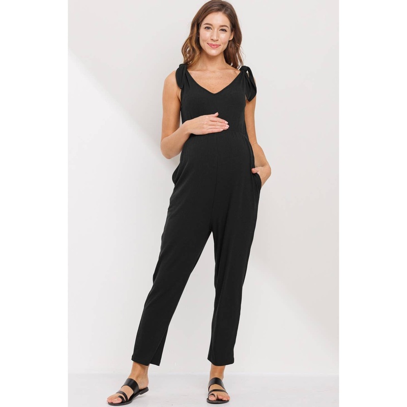 Adjustable Tie Sleeve Maternity Jumpsuit – Black S