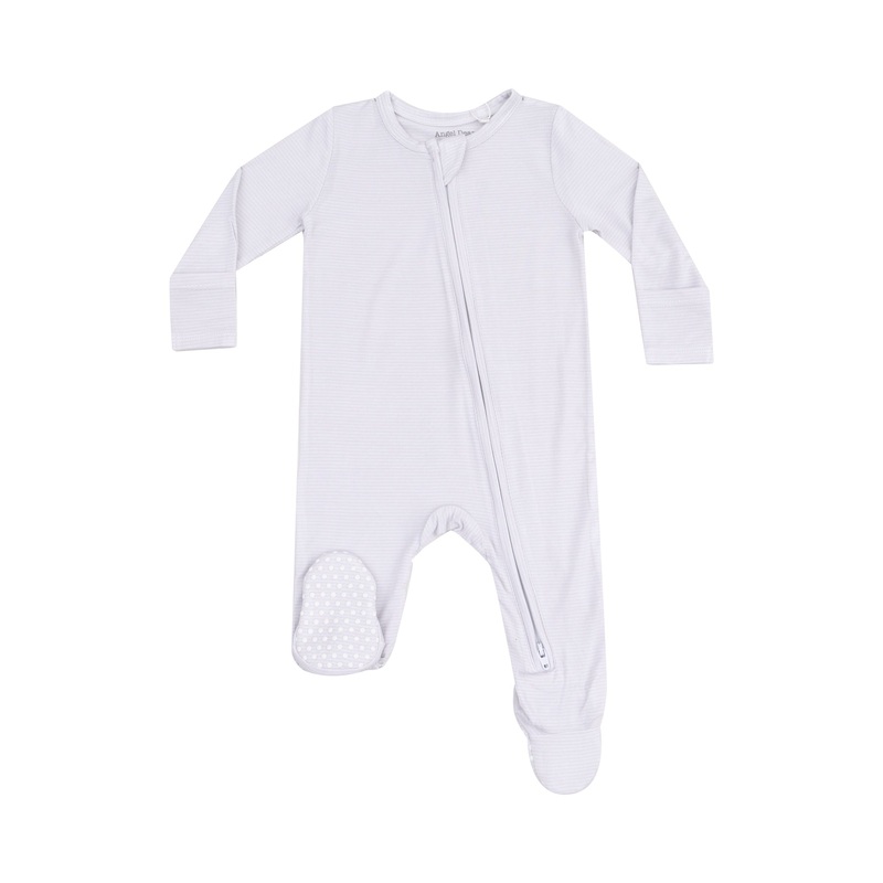 Bamboo Zipper Footie – Stripe Classic Grey NB
