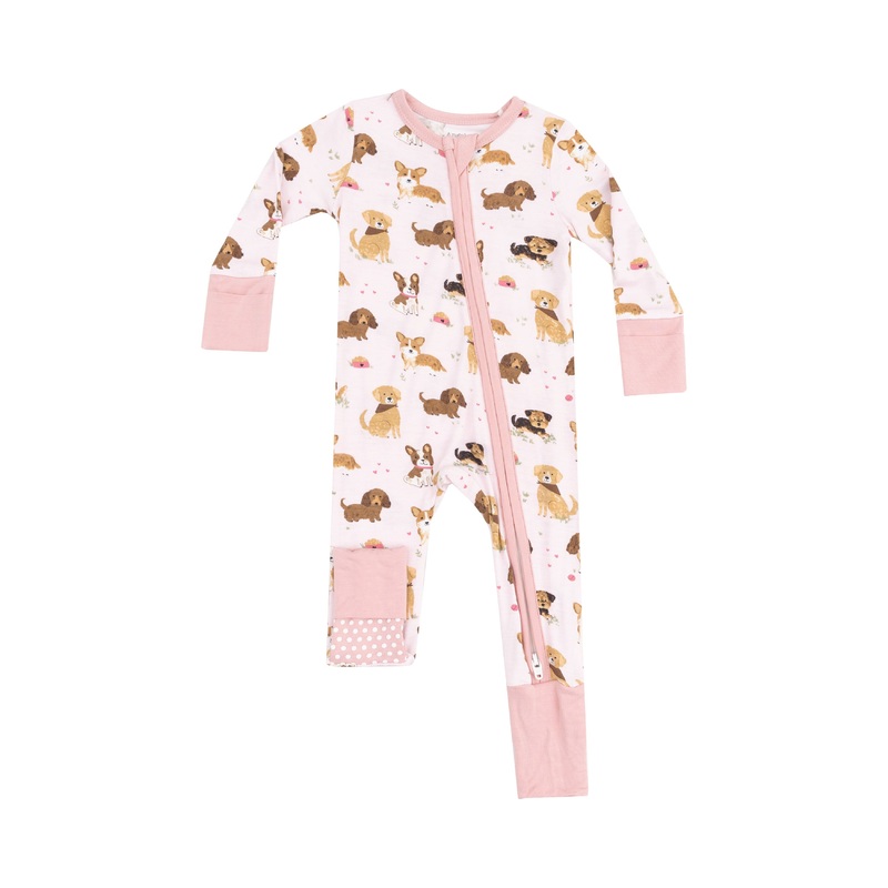 Bamboo Zipper Romper – Best Friend Dogs Pink 0-3m