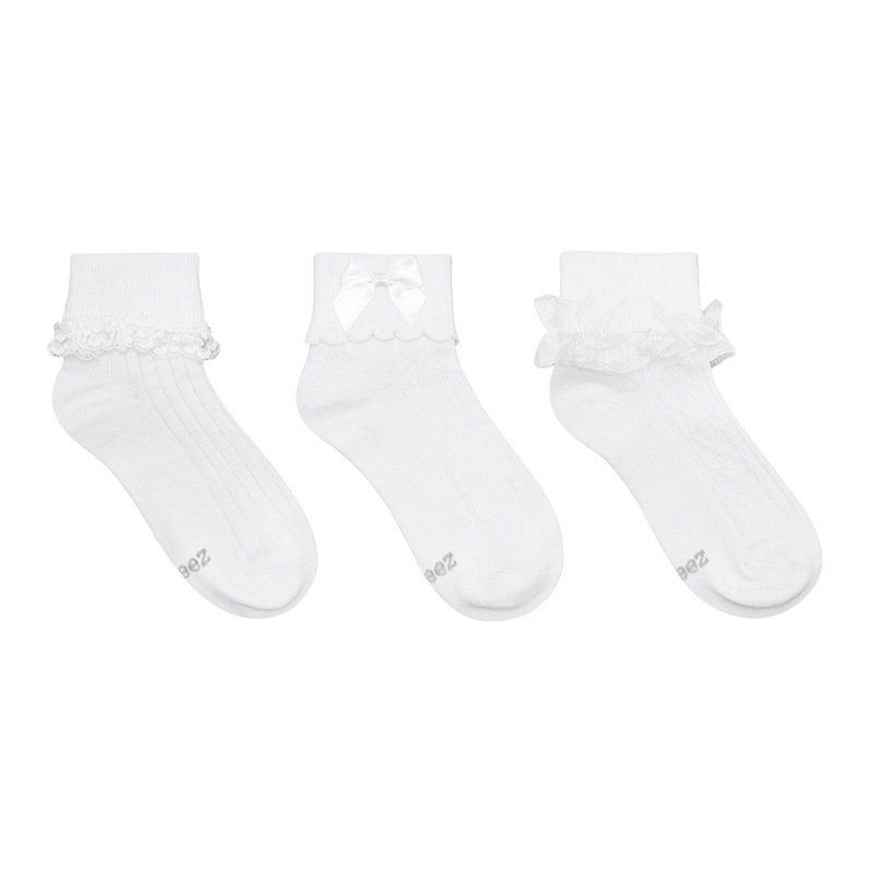 Classic Cuffed 3-Pack Socks – White 12-24m (shoe size 3-7)