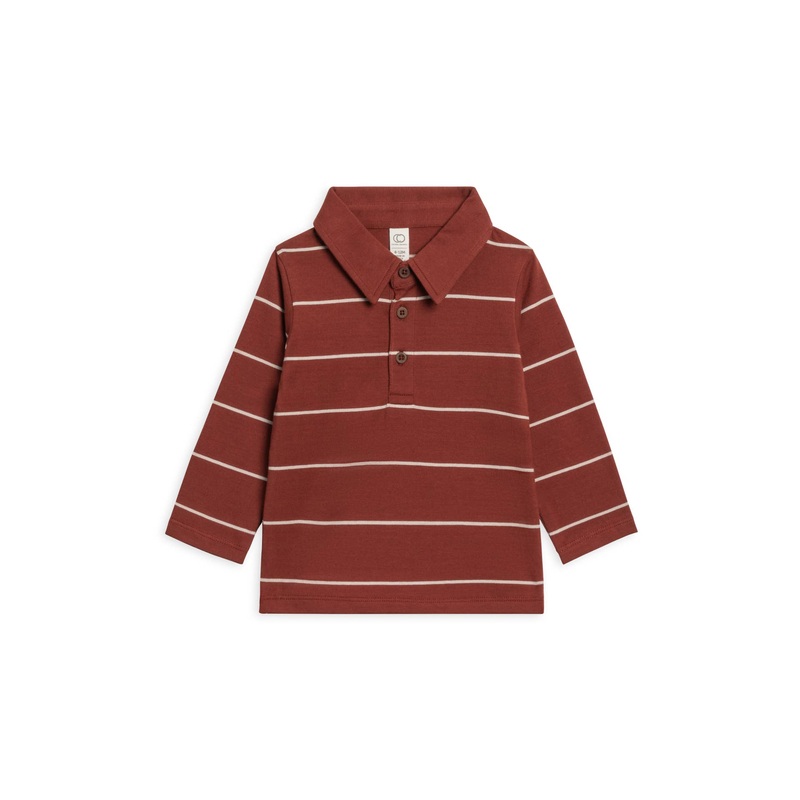 Doyle Long Sleeve Collared Top – Garnet Stripe 12-18m