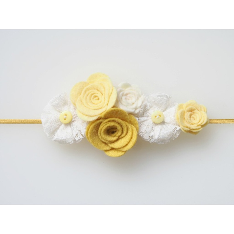 Felt and Lace Flowers Headband (Various Colors) XS Yellows