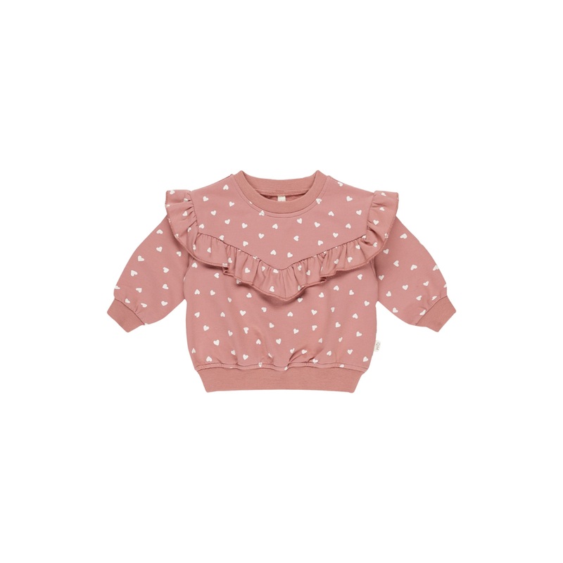 Ruffle Fleece Sweatshirt – Tiny Hearts – Lipstick 12-18m