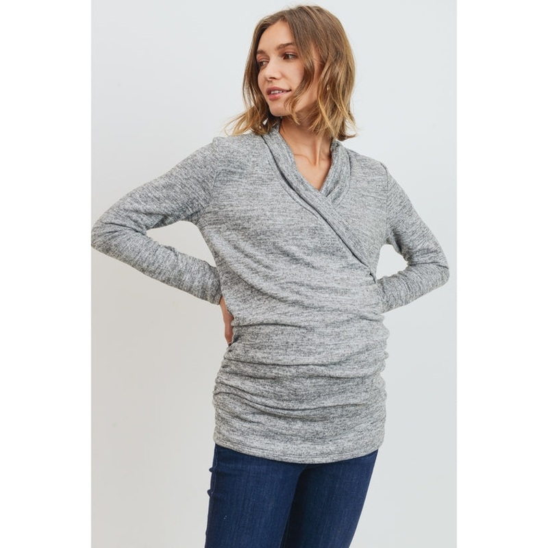 Surplice Knit Wrap Long Sleeve Nursing Top – Heather Gray S