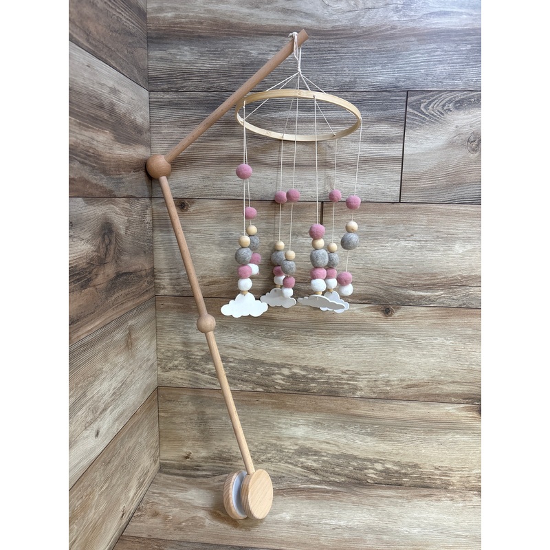 Wooden Cloud Mobile for Crib, Pink