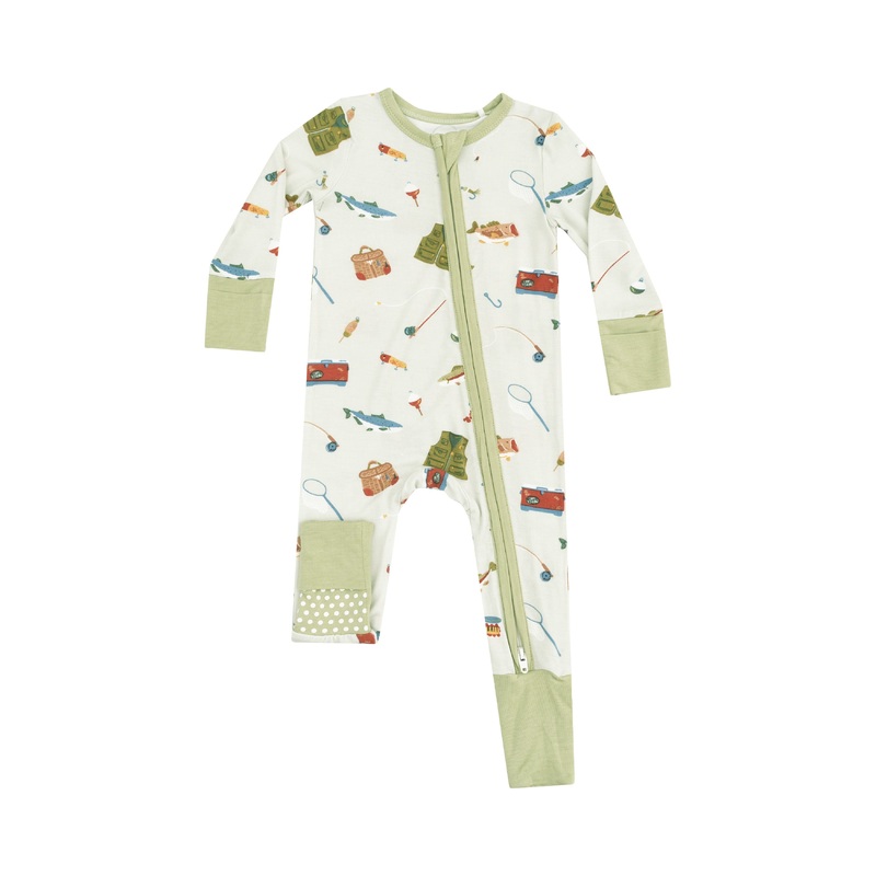 Bamboo Zipper Romper – Fishing Things Green 0-3m