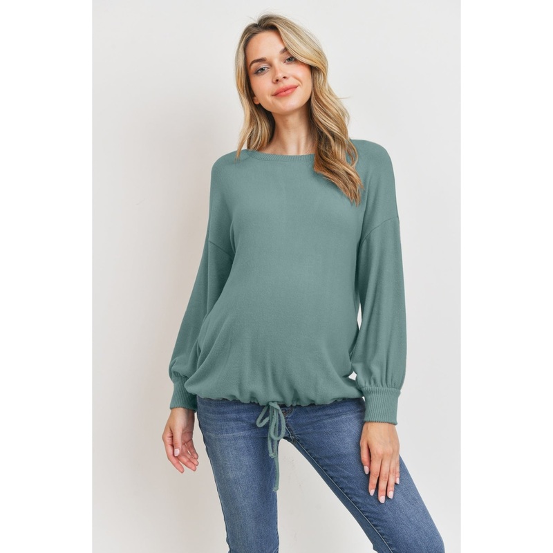 Drawstring Hem Long Sleeve Maternity Top – Teal S