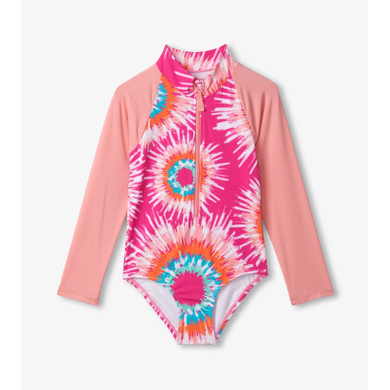 Girls Sunburst Tie Dye Longsleeve Rashguard Swimsuit 2T