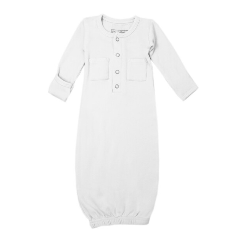 Preemie/Newborn Organic Cotton Gown – Various Colors White Preemie/Newborn