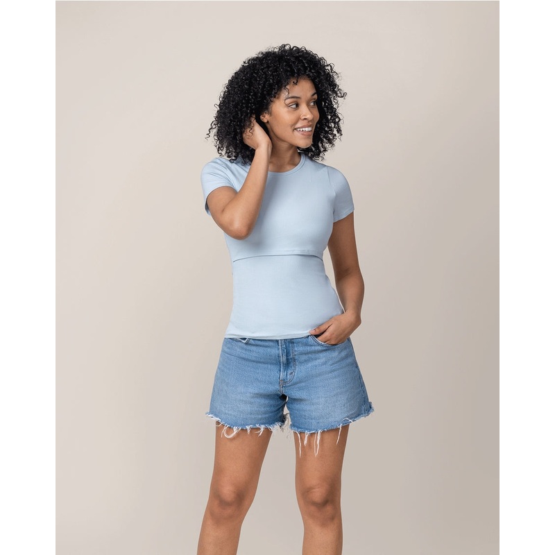 Ribbed Bamboo Crew Neck Nursing T-Shirt – French Blue S
