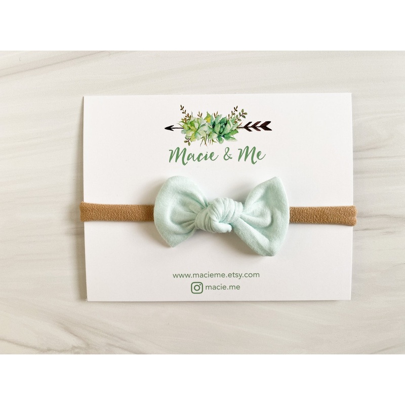 Tied Bow on Nylon Headband – Various Colors Light Blue