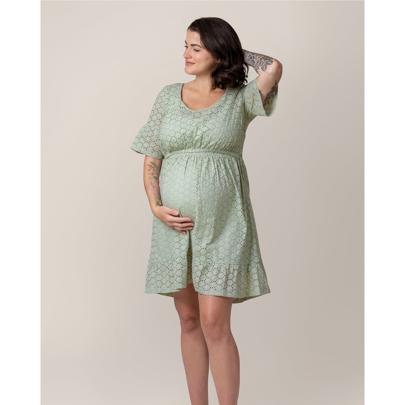 Dahlia Eyelet Maternity & Nursing Dress – Aqua Mist XS