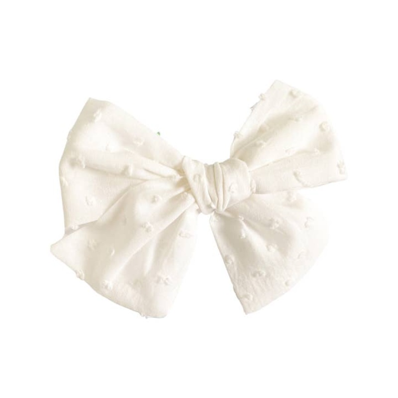 White Swiss Dot Oversized School Girl Bow