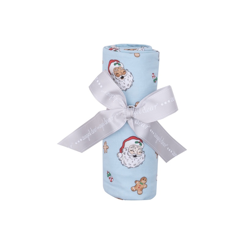 Bamboo Swaddle Blanket – Blue Vintage Santas with Gingerbread