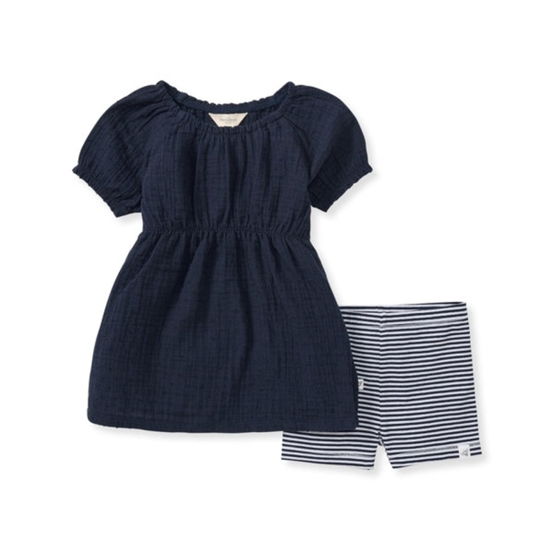 Dotted Organic Muslin Girl Top & Shorts Set – Midnight 0-3m