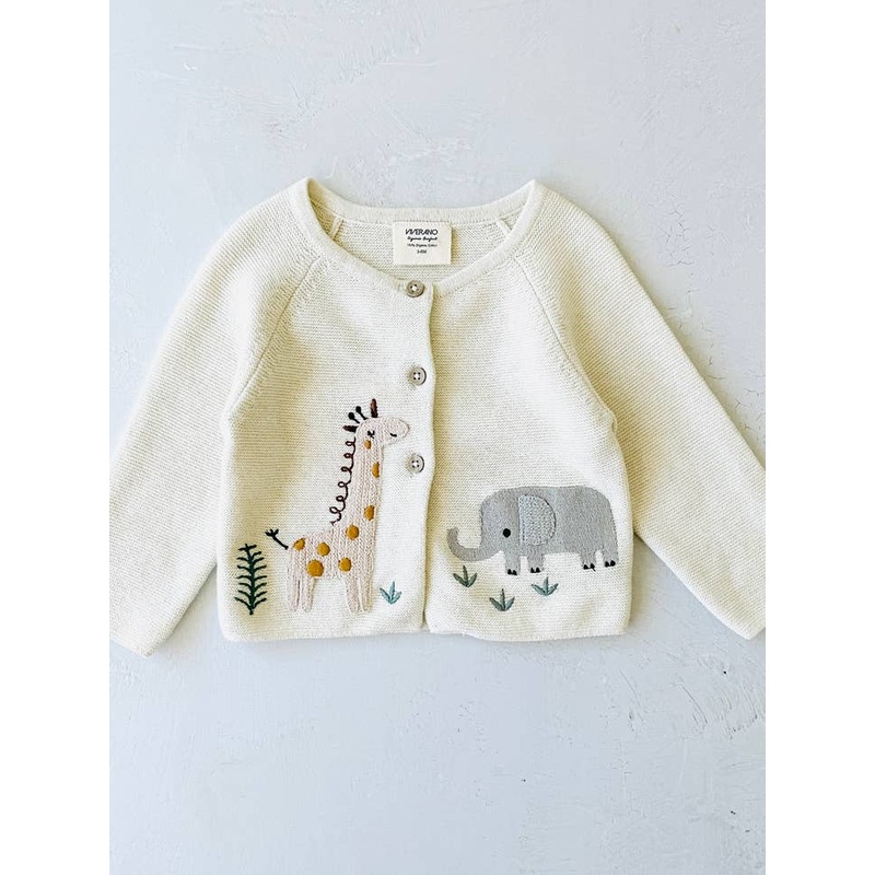 Animal Safari Knit Cardigan – Natural 0-3m