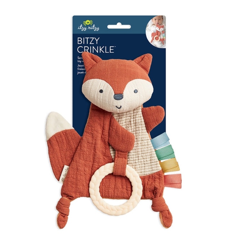Bitzy Crinkle Sensory Toy with Teether – Fox