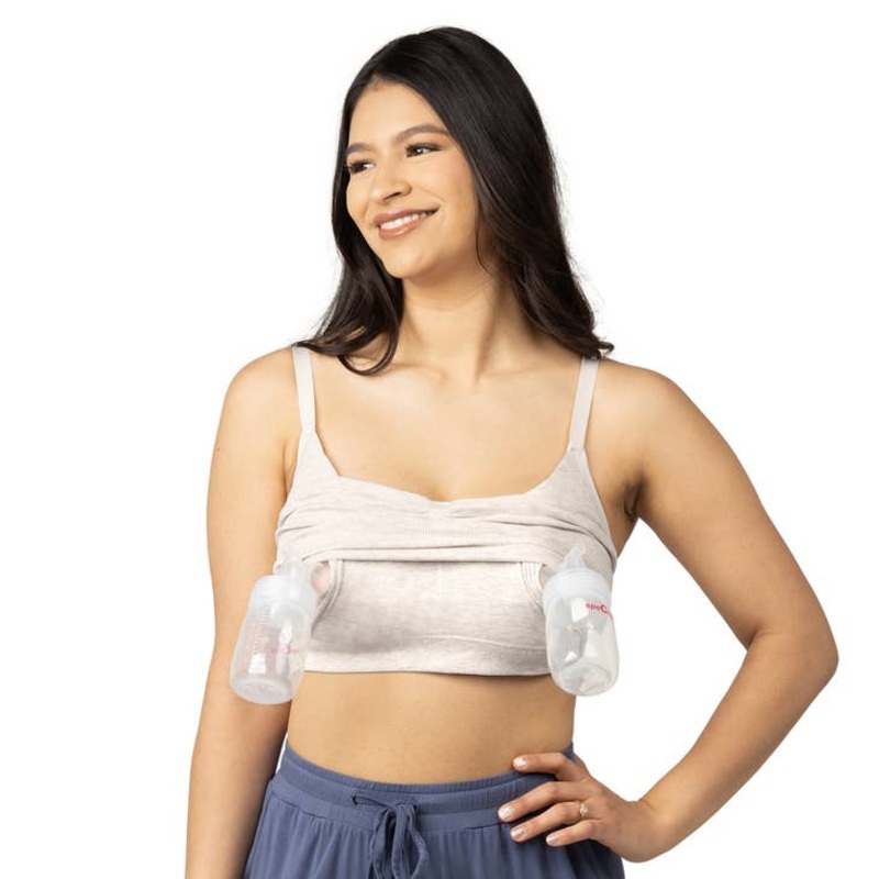 Sublime Bamboo Hands-free Pumping Lounge & Sleep Bra – Oatmeal Heather S