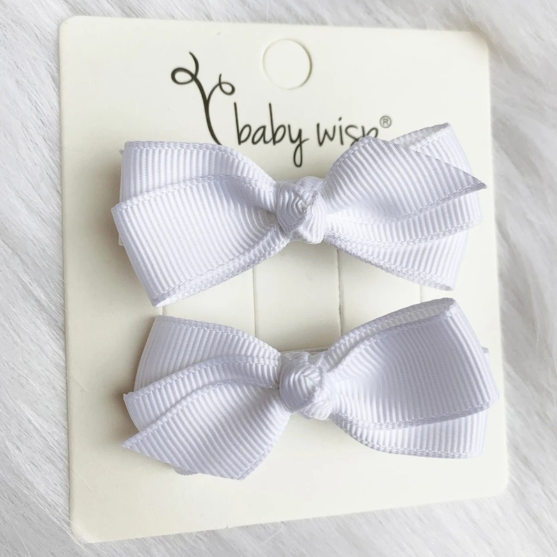 Aiyanna Ribbon Bow Pigtail Hair Clips – Various Colors White